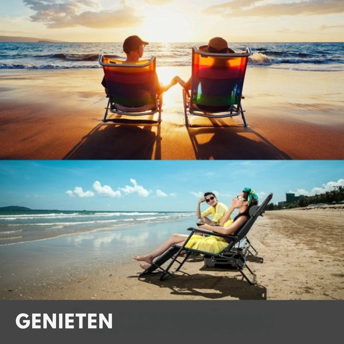 Verstelbare rugleuning - Opvouwbare ligbed - Campingstoel - Ligstoel