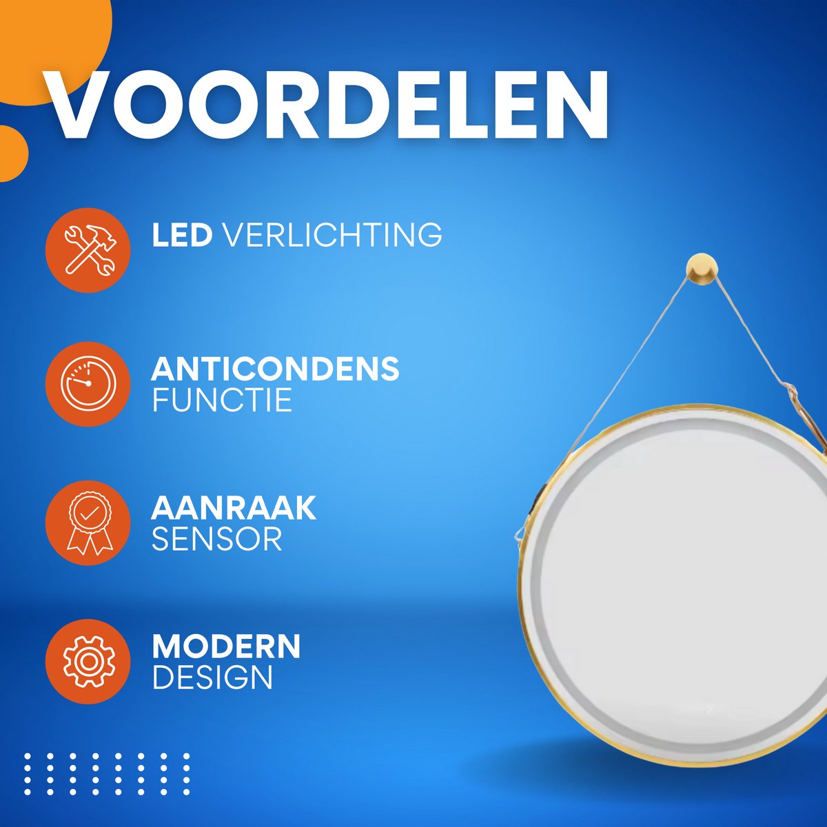 Ronde spiegel met verlichting - 80cm - Voor Badkamer, Make-up & Wandmontage - Dimbaar licht met voorruitverluchting - Goud