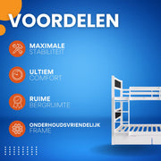 Luxe hoogslaper voor kinderen - 90x200 cm - 2 Kinderbedden - stapelbed - Met Hoektrap, valbeveiliging en raam - Peuterbed