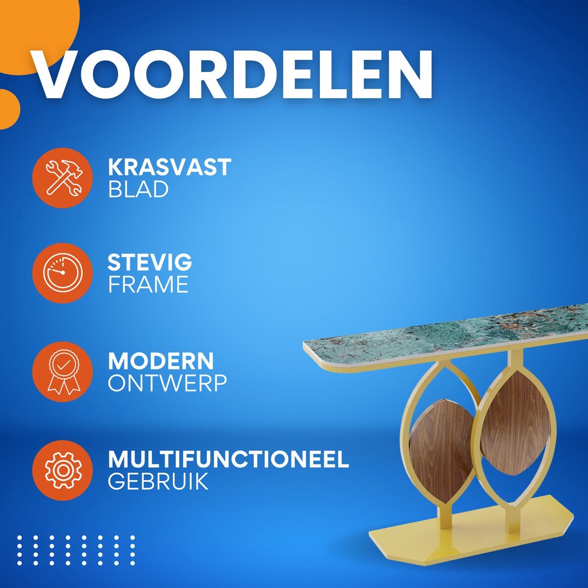 Consoletafel Royal Tavien - Groen/goud - Wandtafel - Emerald look - Haltafel - Sidetable - 120cm