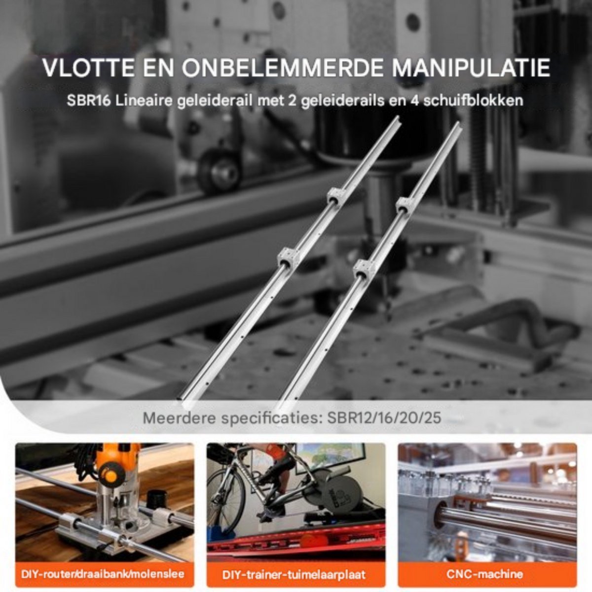 Lineaire Geleider - Lineaire Rail 2 Stuks - Schuifblokken - Geleiding - 1500mm - Koolstofstaal Aluminium