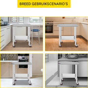 Keukentafel - RVS Werktafel Deluxe - Werkbank - Met 4 Wielen - 30x24 Inch - Voor Voorbereiding