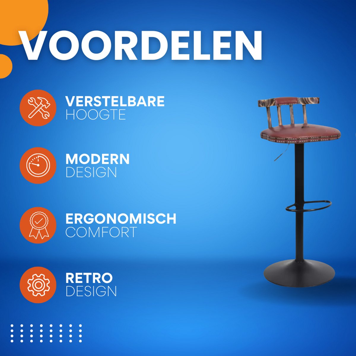Retro Barkrukken - Set van 2 - Met rugleuning - Bruin - Verstelbaar - Voor Keuken, Bar of woonkamer - Draaibaar - PU leer