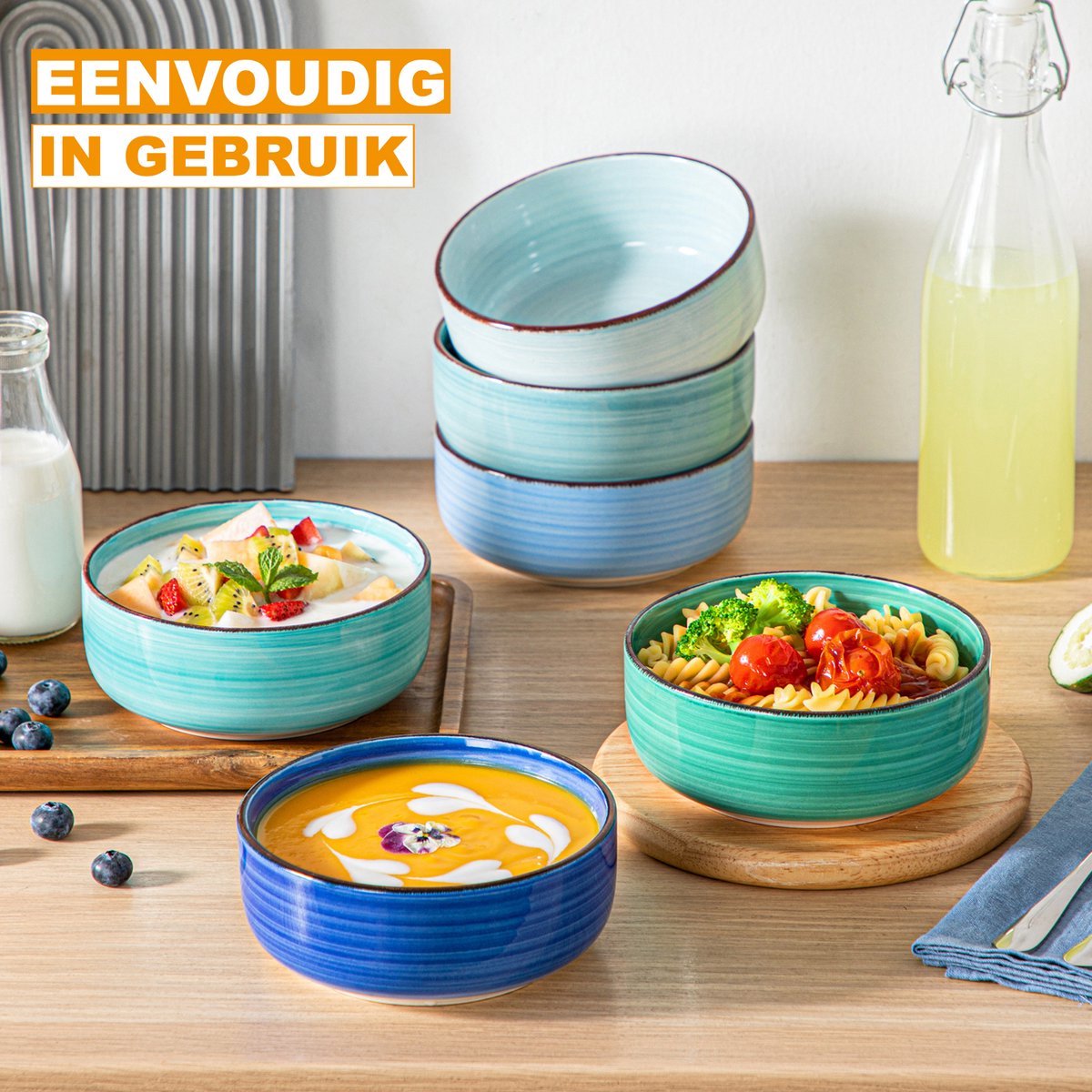 Bellagio Serviesset Elegantia - 6 delig - 6 persoons - Blauw - Dinerborden - Bordenset - Diepe borden - Ontbijtborden - Servies - Keukenservies