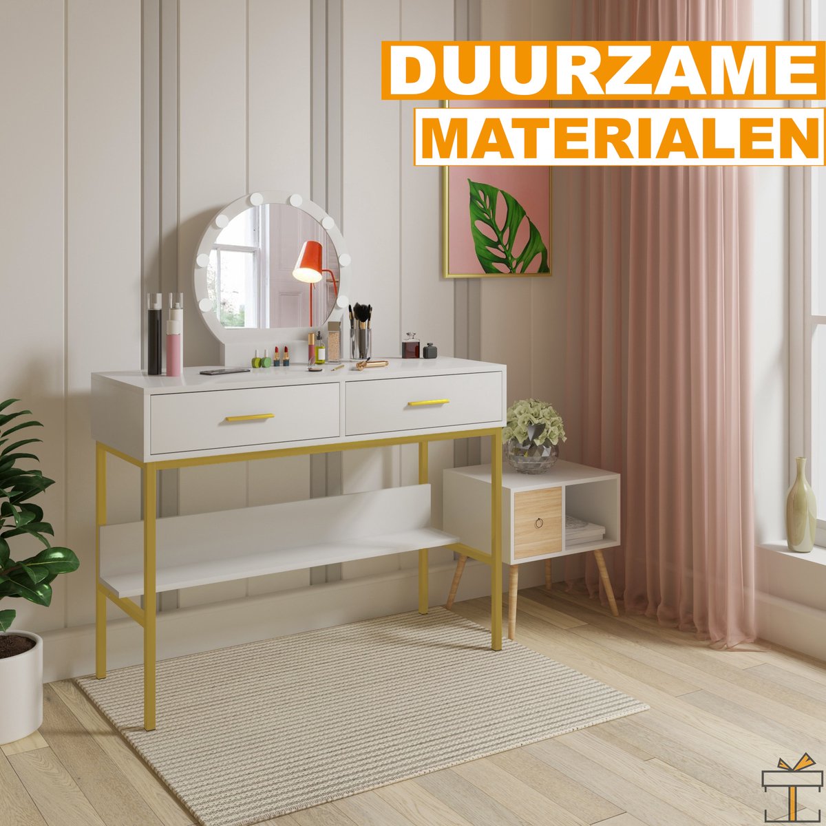 Happyment Kaptafel Deluxe - met hangende spiegel - Kinderen & volwassenen - Make up tafel voor meisjes - Black friday - Kerstcadeau