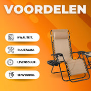 Opvouwbare Ligstoel voor de Tuin - Tuinstoel - Ligbed - Met tafeltje - 2 stuks- Beige