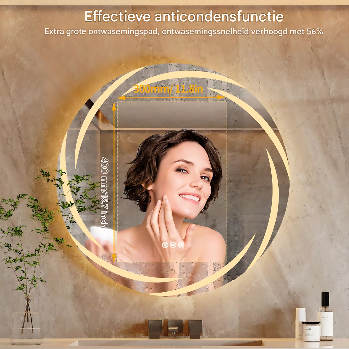 Ronde Badkamerspiegel Nero - Met verlichting - 60cm - Voor Badkamer, Make-up & Wandmontage - Dimbaar licht
