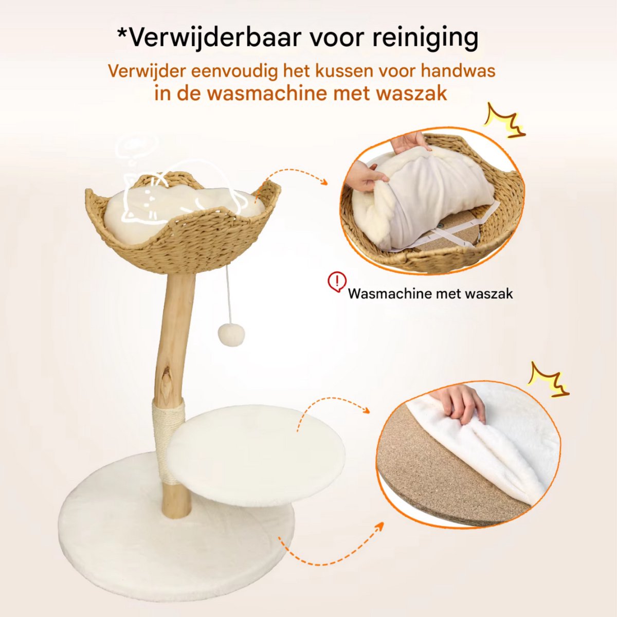 Moderne krabpaal - Voor katten - Tower met speelbal en zacht Kussen - Massief Hout