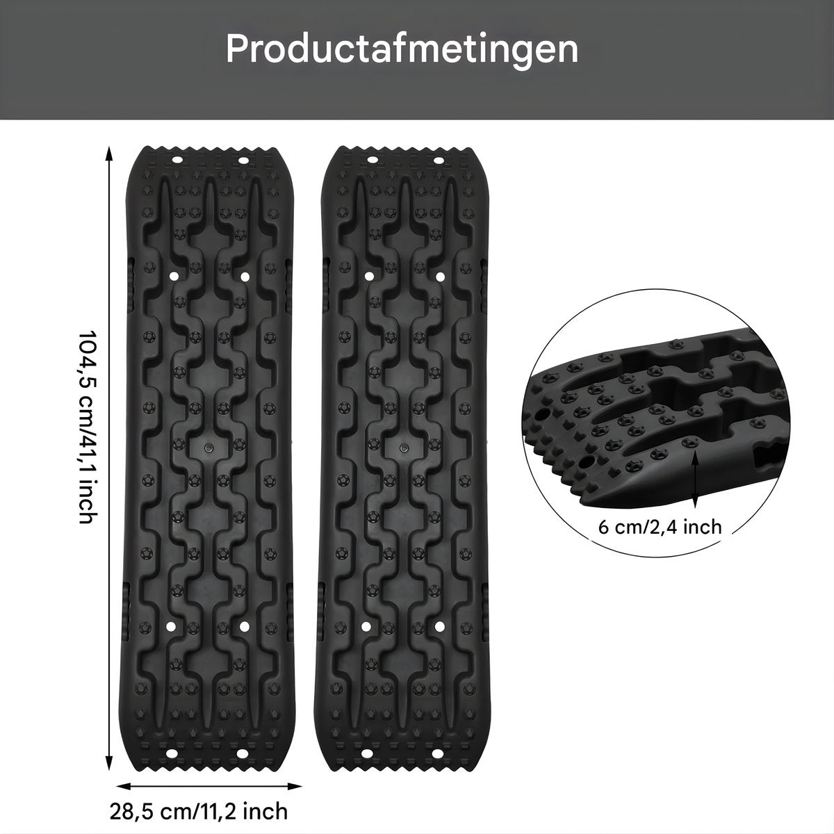 Oprijplaat 2-delig - Tractiebord 2-delig - Oprijblokken - Voor Offroad, Sneeuw & Modder - voor campers & voertuigen - Zand of sneeuw - Zwart