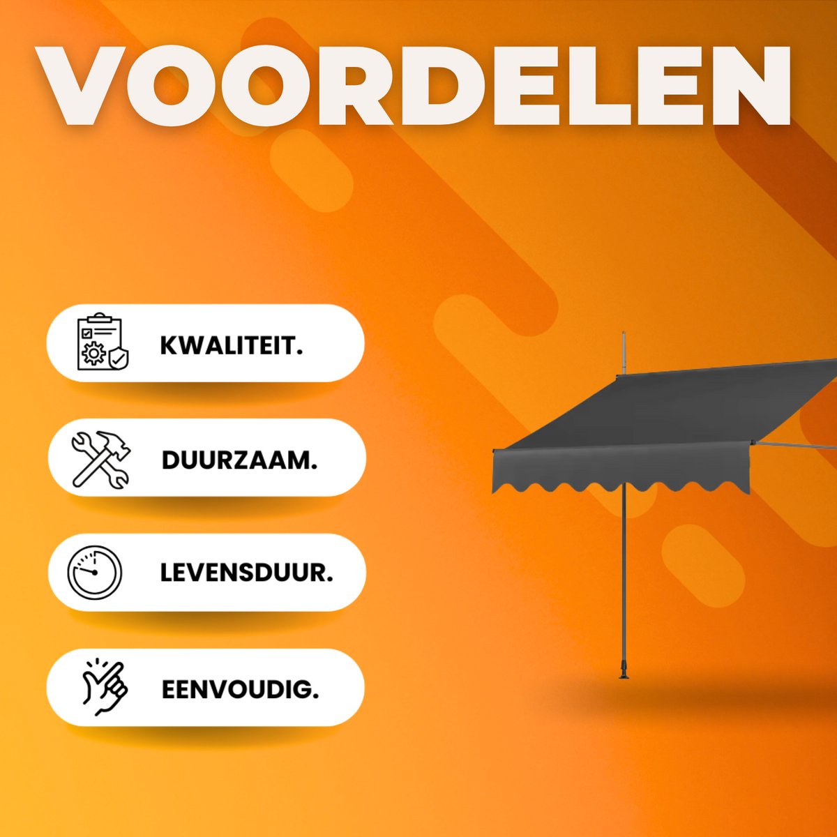 Handmatige Intrekbare Luifel - Zonneluifel - Niet-Schroef Buitenpatio Zonnescherm voor Terrasdeur en Raam - In Hoogte Verstelbaar Zonnescherm Onder Dak - 350 x 120 cm