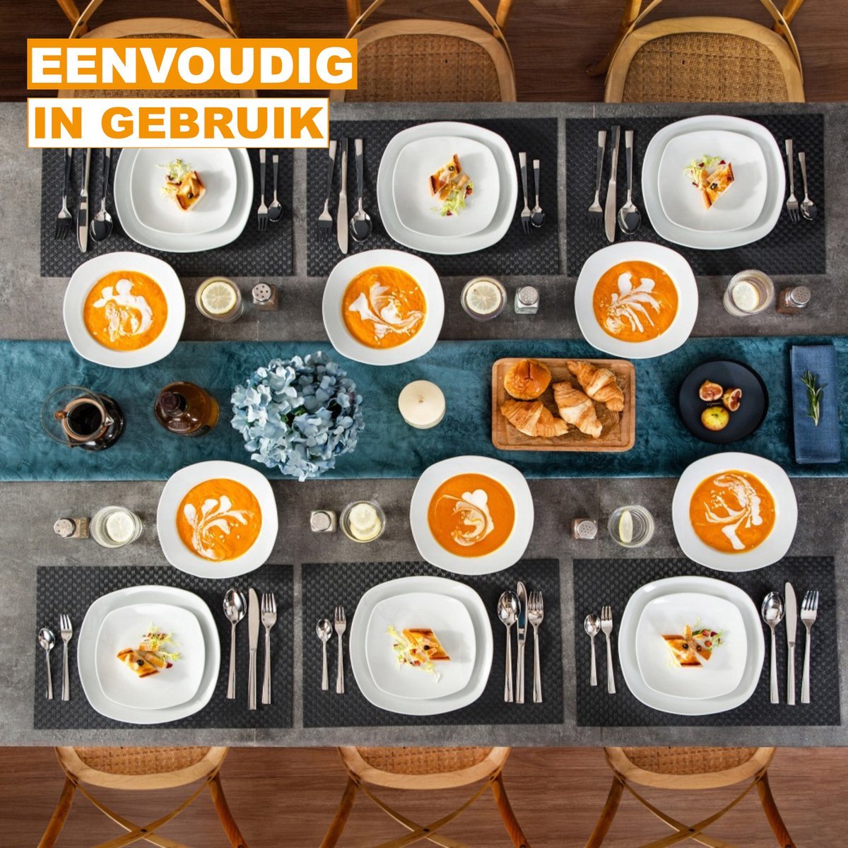 Silken Serviesset - Serviesset - 6 persoons - 18 delig - Wit Keramisch - Breakfast Plates