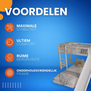 Opulence Luxe stapelbed voor kinderen - 90x200 cm - Met glijbaan - Kinderbedden - Hoogslaper - Met Hoektrap, valbeveiliging en raam - Peuterbed