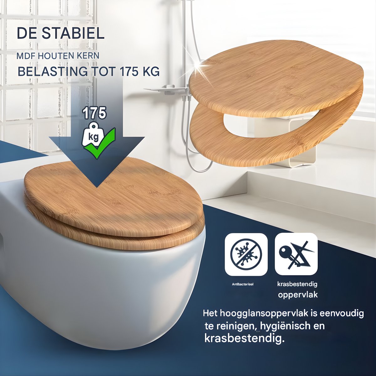 WC-bril - Toiletbril – Voor Badkamer & Toilet – Soft-Close – Comfortabele Toiletbril - Houtlook