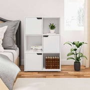 Happyment Boekenkast Nida - 6 Vakken - Wit - 3 Deuren - Boekenrek - Woonkamer, slaapkamer en kinderkamer - Hout - 59.7x29.7x91cm