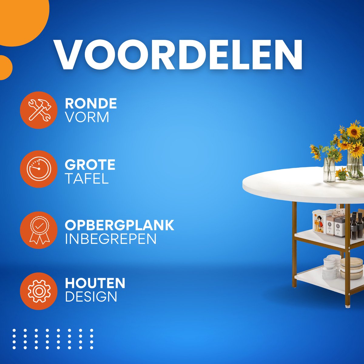 Ronde Eettafel - Keukentafel - Eetkamertafel - 4 personen - Hout Wit