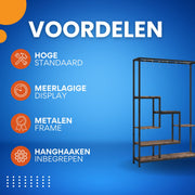 Plantenstandaard Lulu - 5 planken - Plantenrek voor binnen - 180cm - Plantentafel - Plantenladder - Zwart metaal