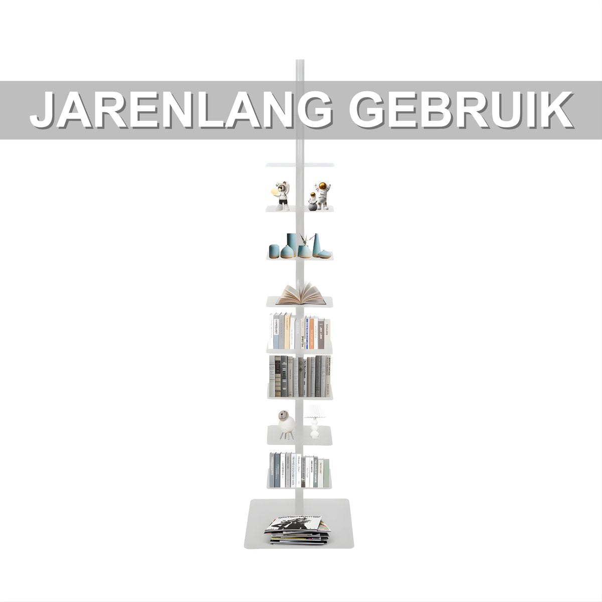 Boekentoren - Wit - Boekenrek voor thuis, kantoor of woonkamer - 9 lagen - 170cm