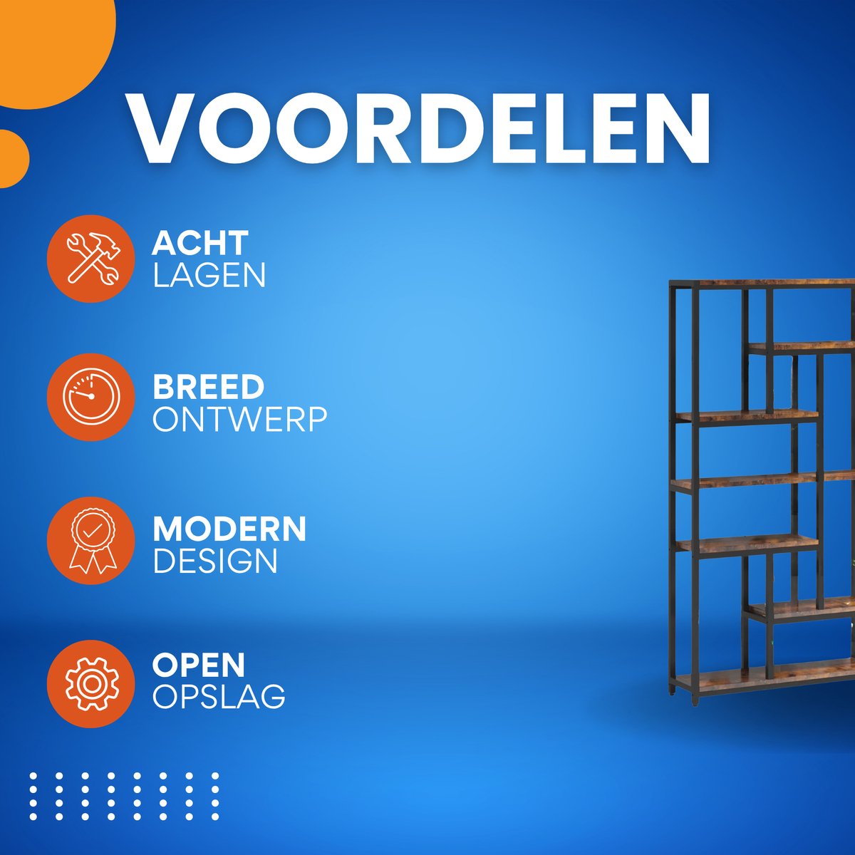 Boekenkast Larevo - 8 Lagen - Boekenrek Opbergrek - Industriële Stellingkast Metaal - Voor Slaapkamer, Woonkamer of Kantoor - Bruin - 30 cm (D) × 100 cm (B) × 200 cm (H)
