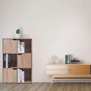 Happyment Boekenkast Jita - Industrieel - 6 Vakken - Oak - 3 Deuren - Boekenrek - Woonkamer, slaapkamer en kinderkamer - Hout