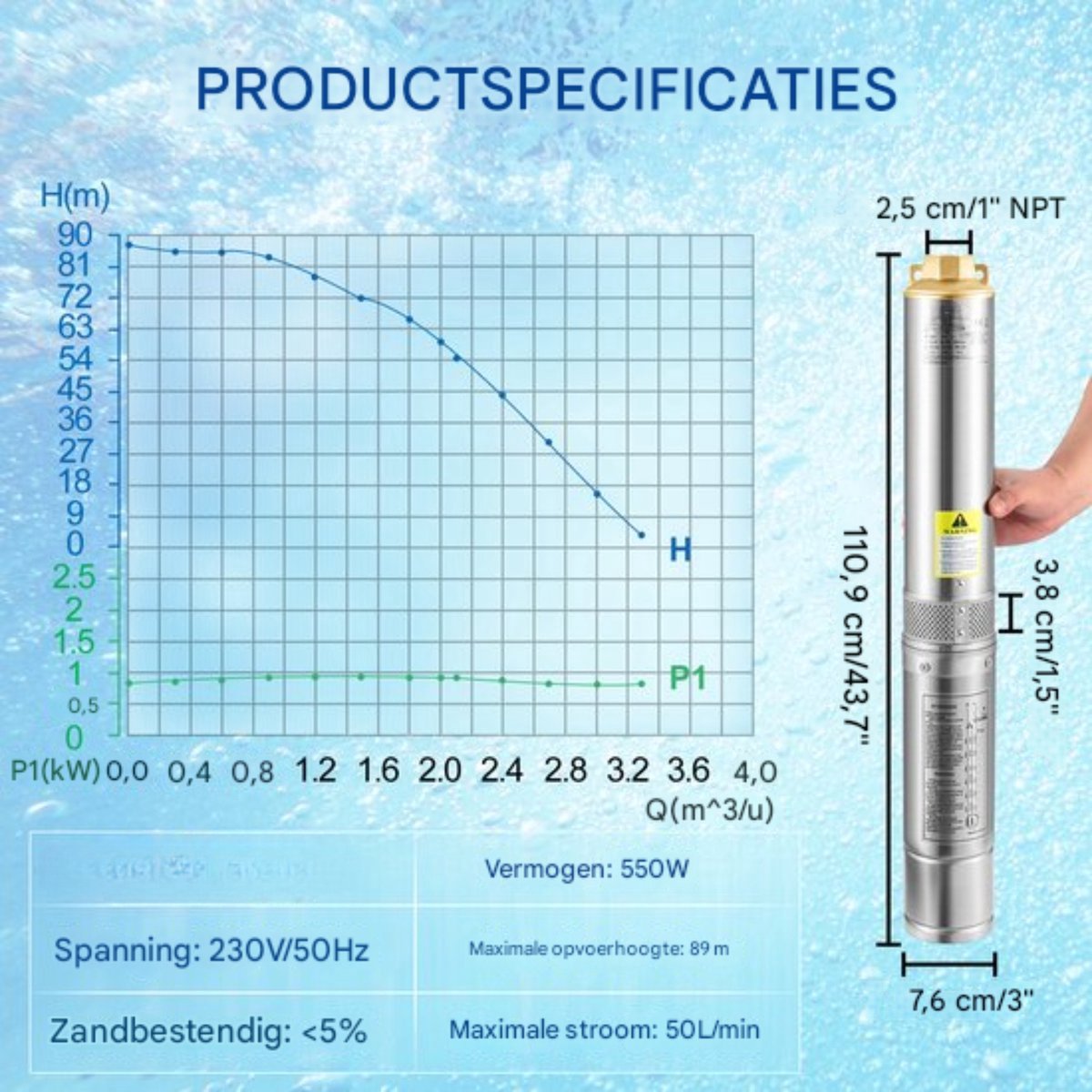 Happyment Rioolwaterpomp PRO - 550W - Dompelpomp - Waterpomp - Zwembaden - 50L/min 89m