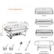 Buffetwarmer Rechthoekig - Warmhoudplaat elektrisch - Voedselverwarmer - Chafing dish - Warmhoudbakken - RVS Set -4x7,5L - 4-delige set