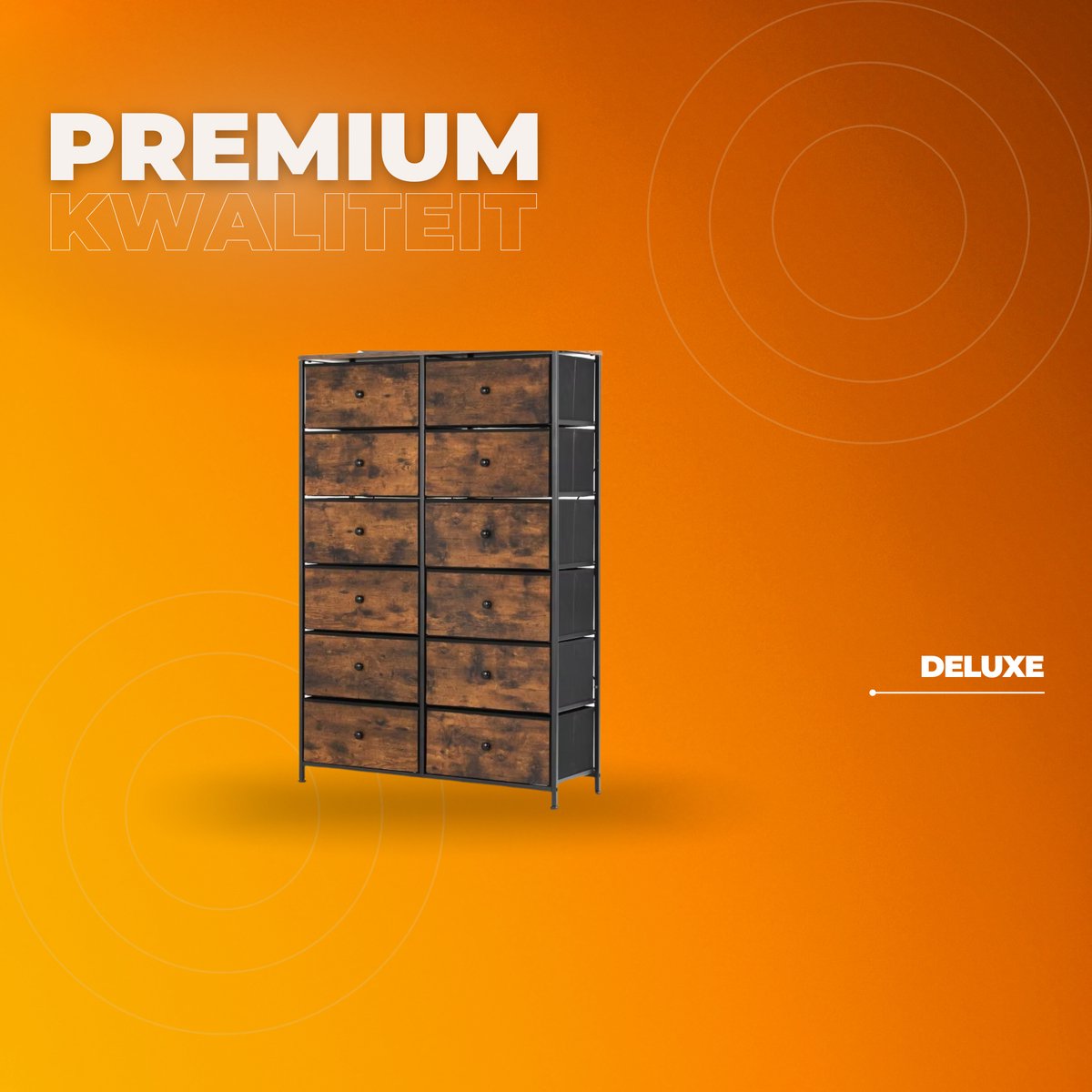 Dressoir kast - Industrieel - voor Woonkamer of slaapkamer met 12 Lades - Stof en stalen frame - Ladekast - Opbergkast