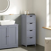 Badkamerkast Smal met 4 Laden - Vrijstaande Houten Kast 30x82x30 cm - Geschikt voor Badkamer & Woonkamer