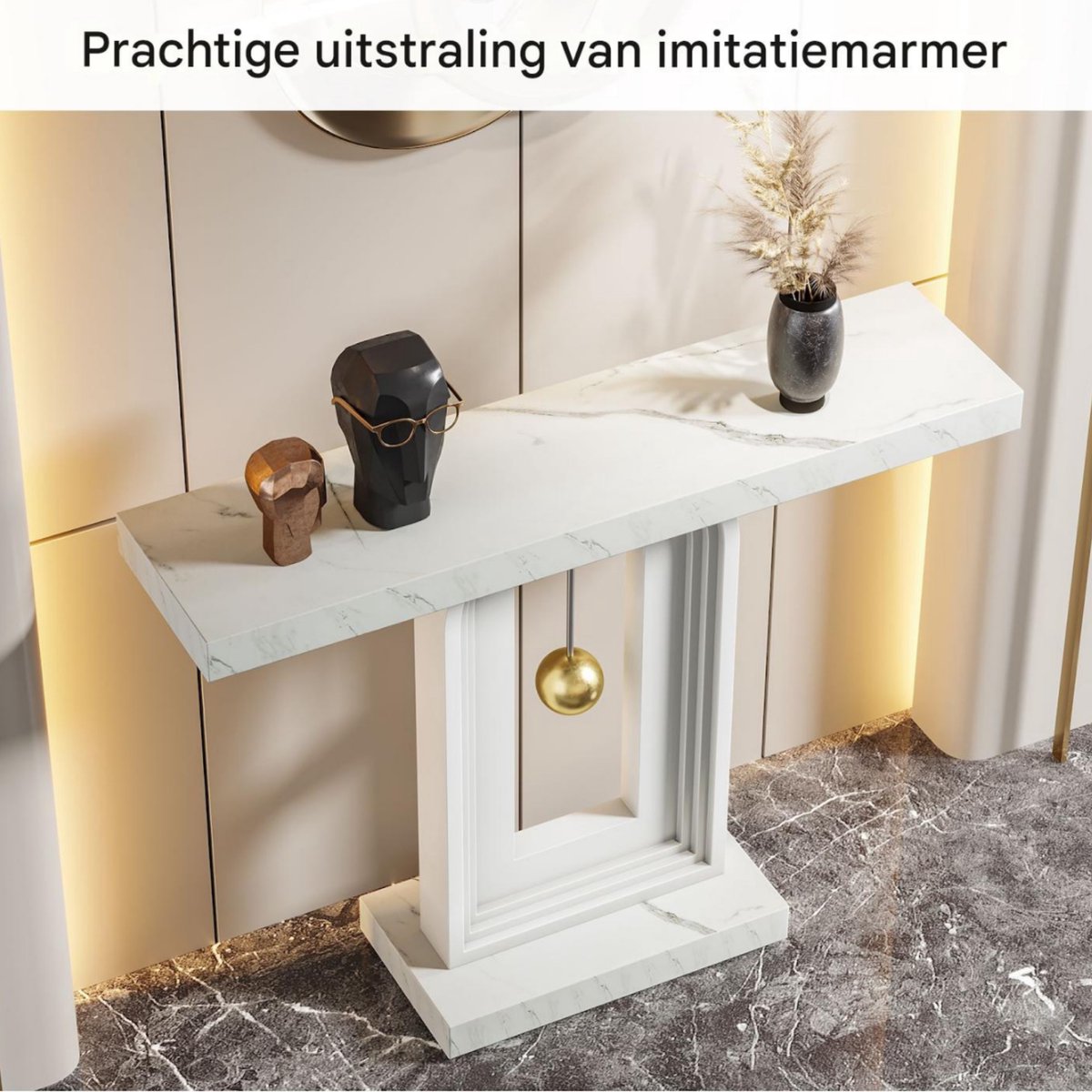 Moderne Wandtafel Marlero- 30 × 100 × 82 cm - Haltafel - Marmerlook - Consoletafel - Voor Gang en Woonkamer