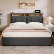 Bed - Tweepersoonsbedden - Tweepersoonsbed - Twijfelaar - Voor Jeugdkamer of Slaapkamer - Met USB-C Oplaadfunctie & Hoofdeinde - Lattenbodem & Opbergruimte voor Beddengoed - 140x200cm