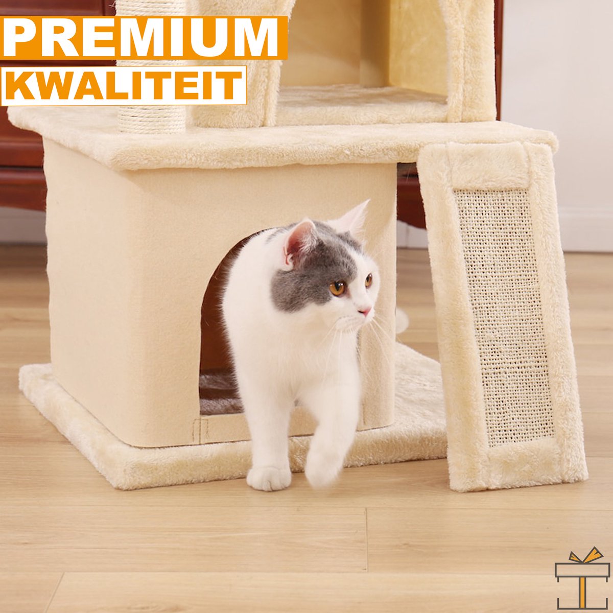 Happyment® Luxe Krabpaal voor Katten - Creme - Zachte Kattenmand hangmat - Kattenspeelgoed - Geschikt voor kleine kittens - 127 CM