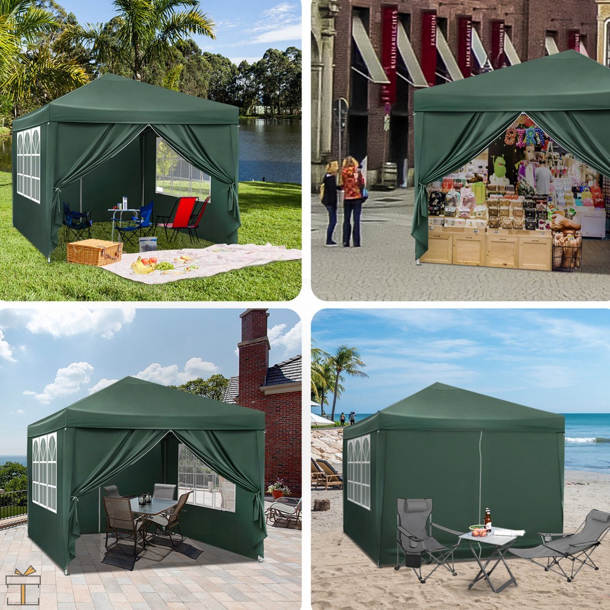 Partytent - Groen - Easy Up - Weerbestendig - Waterdicht - 3x3m