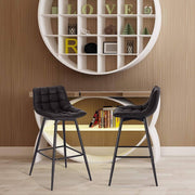 Barkruk Zizi Industrial - Antraciet - Barkrukken set van 2 - Barstoel Kruk - Barstoelen met rugleuning - Keukenstoel - Kunstleer