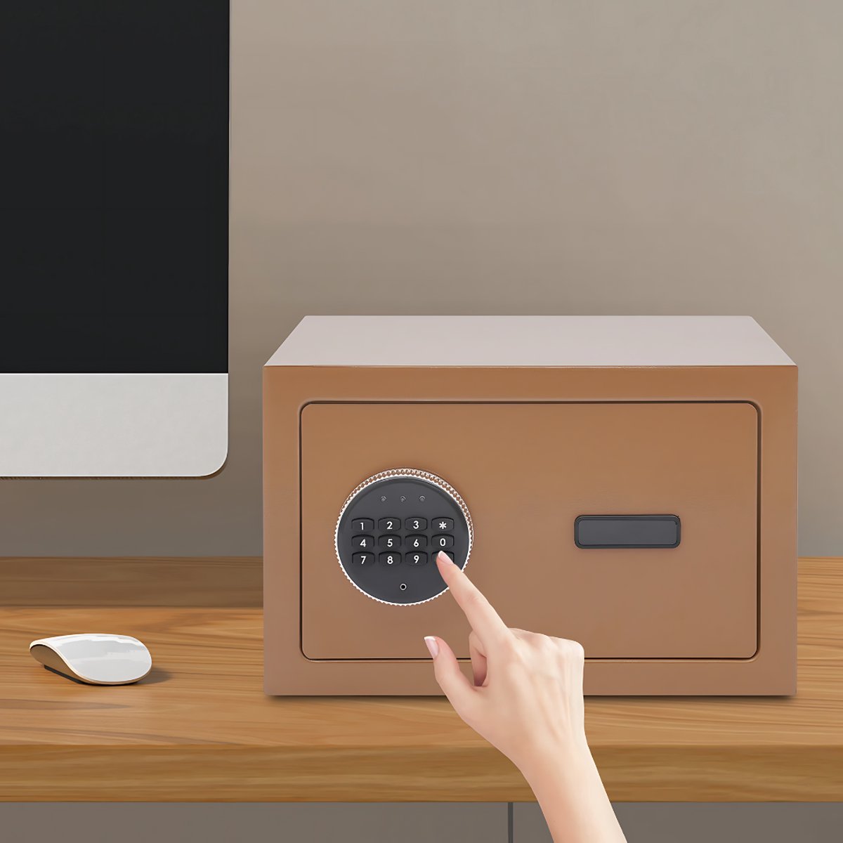 Kluis – Voor Thuiskantoor en Hotel – Digitale Veiligheidskluis met Alarm en Elektronisch Toetsenbord – Coffee, Robuust Koudgewalst Staal