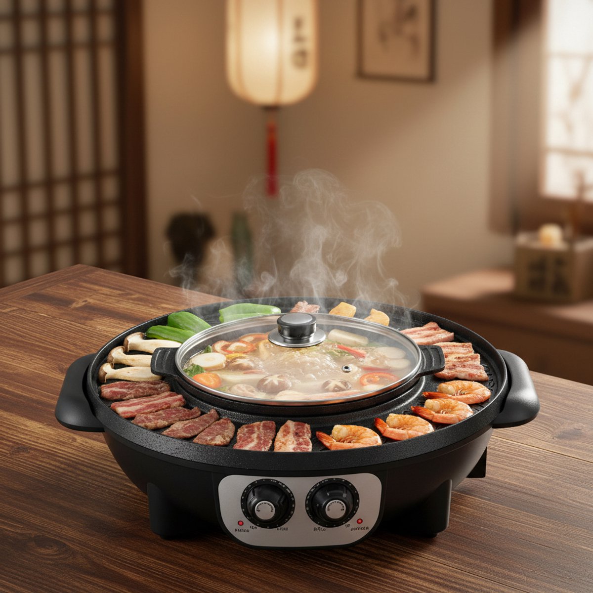 Koreaanse BBQ/Hotpot - Zwart - Koreaanse Grill - Inclusief Deksel