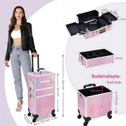3-in-1 Rollende Make-up Trolley - Make up koffer - Kappers koffer - Beautycase - Voor Schoonheidssalons en visagie - Blauw