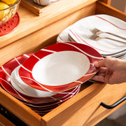 Lavish Serviesset – 6 persoons – 30 delig – Rood wit Keramisch – Dinerborden – Ontbijtborden
