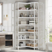 Hoek boekenkast met 7 Lagen - Hoekkast - Wit - Hoekrek - Voor Woonkamer, Slaapkamer of Kantoor