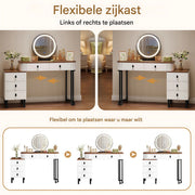 Kaptafel met LED-verlichting - Make-up tafel - Voor Slaapkamer - 3-delige Verstelbare Lichtintensiteit - Inclusief Mobiele Spiegel & Zijkast