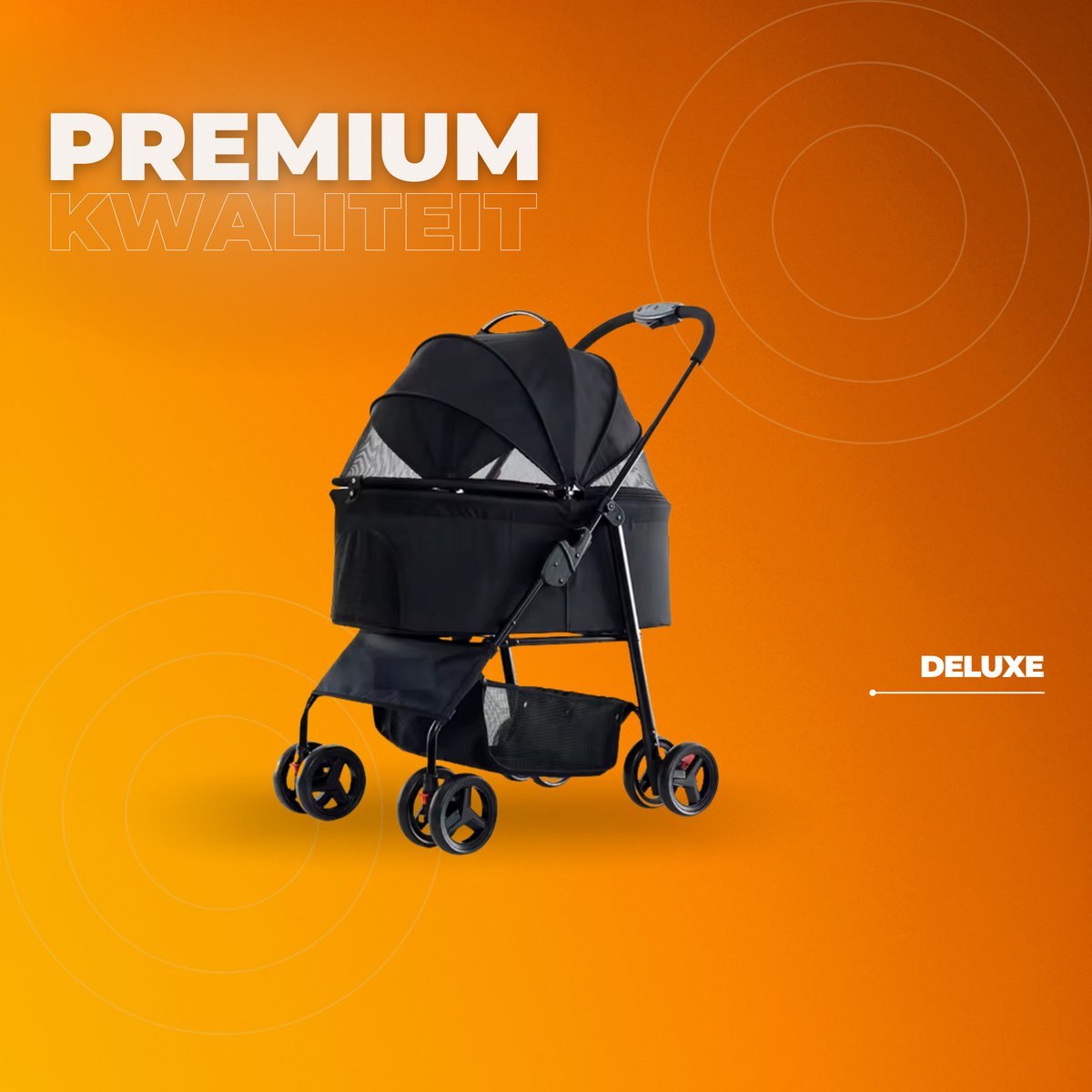 Hondenbuggy Tavien inklapbaar - All terrain - 30kg capaciteit - Ook voor katten - Comfort voor dieren - Zwart