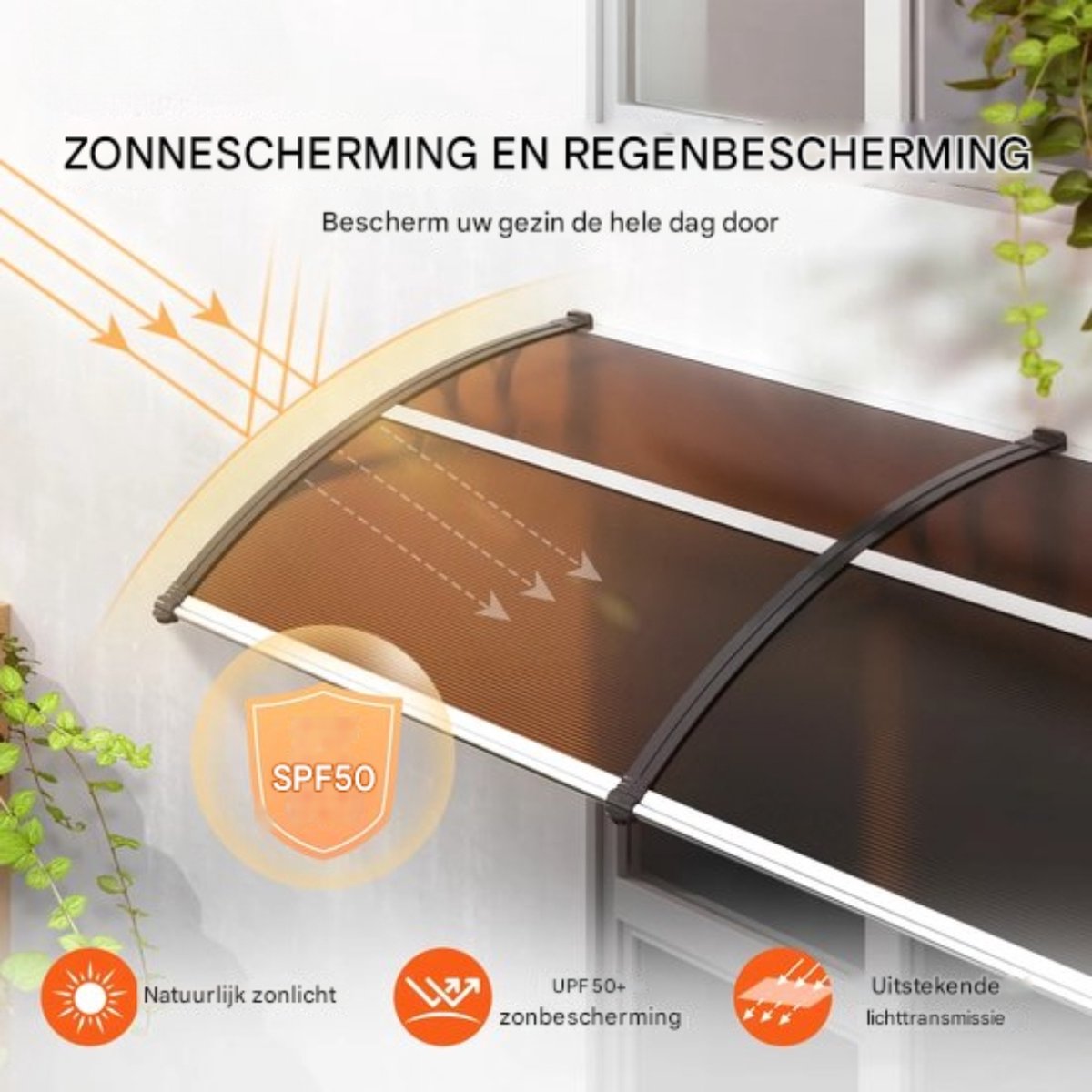 Happyment Raam Luifel - Deur luifel - UPF 50 - Polycarbonaat- Voordeur - Montagemateriaal