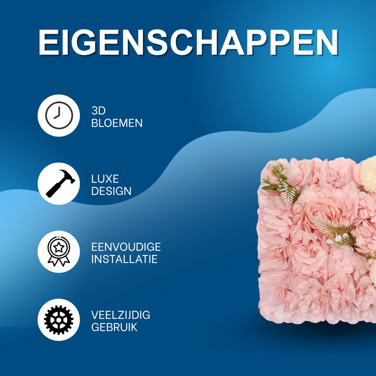 Achtergrond - Muurdecoratie - Backdrops - Achtergronddoek – Voor Bruiloft & Fotobackdrops – 3D Bloemenmuur – Set van 12 - Roze bloemen