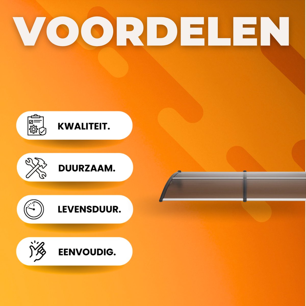 Voordeurluifel - Deurluifel - 199cm - Dakbedekking - Voordeur afdak - Polycarbonaat - UF50+ Zonweringsfolie