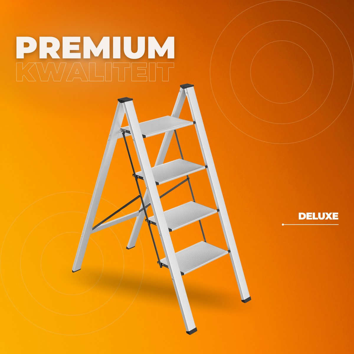 Huishoudtrap - Keukentrap - 4 treden - Ladder Aluminium - Opstapkruk met anitslip - Lichtgewicht - 150KG Belastbaar - Zilver