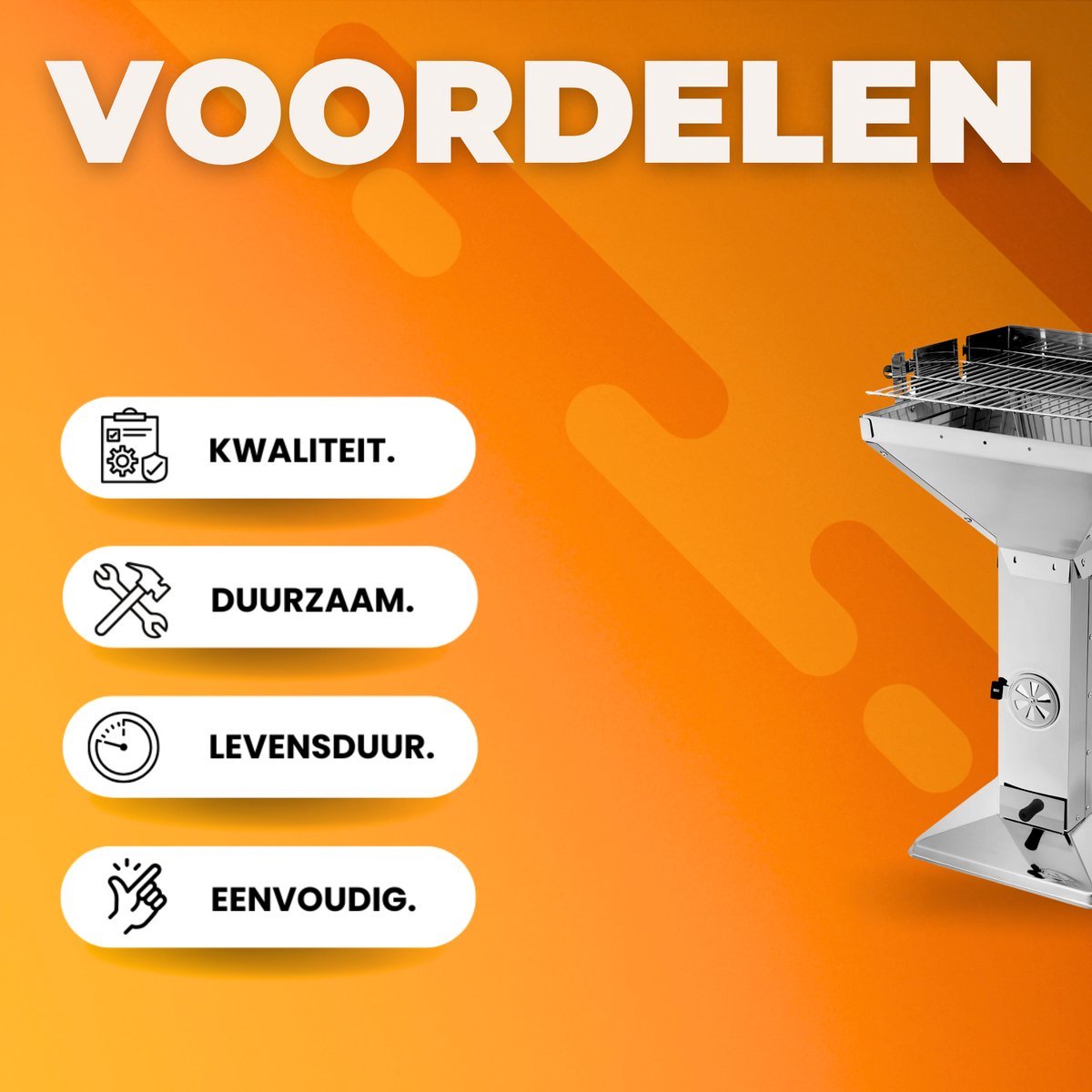 Grill Houtskool BBQ Fioren - Voor Tuin, Camping & Outdoor - Draagbare Trechterbarbecue met Plank - Roestvrijstaal - 48x63x90 cm
