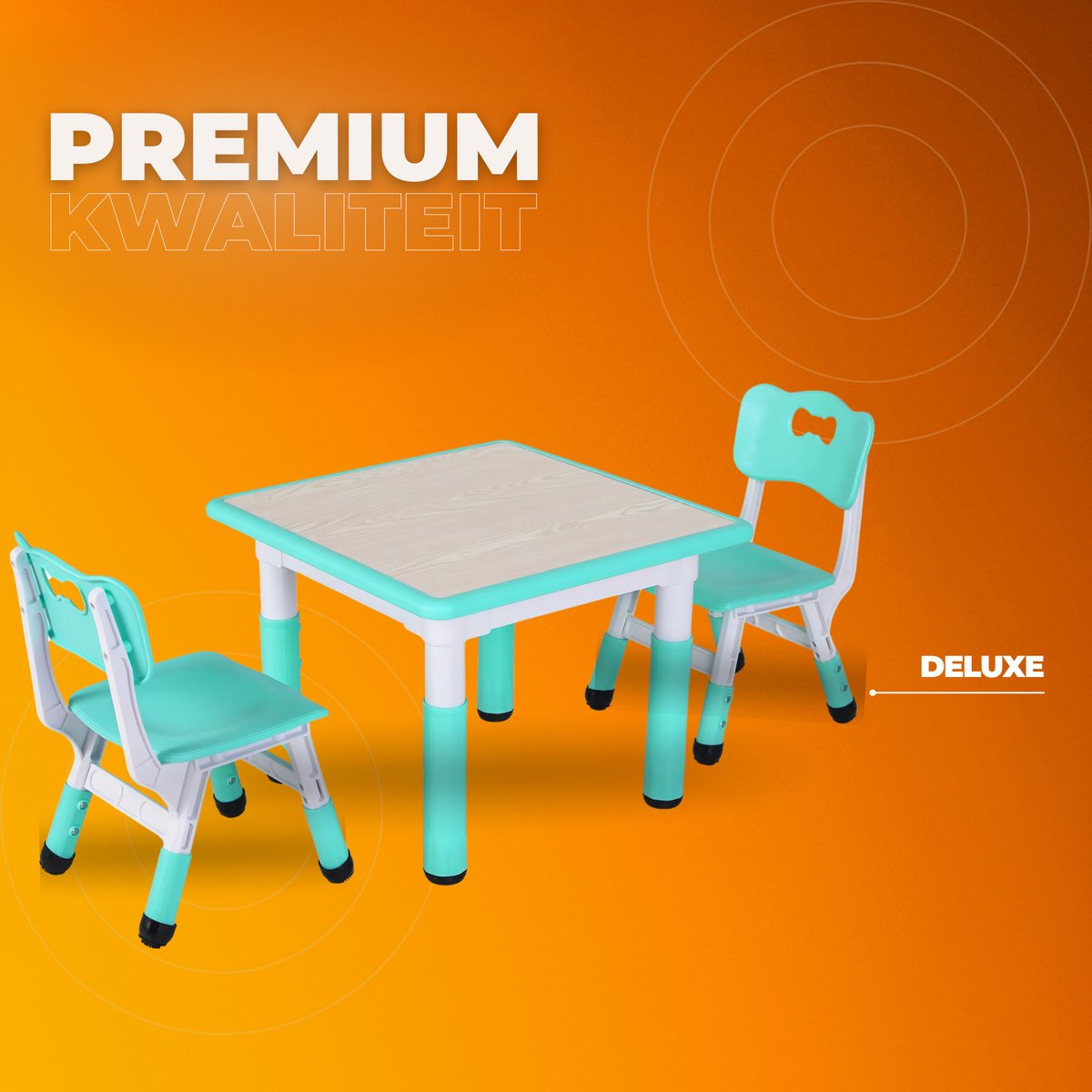 Kindertafel met stoeltjes - 2 stoelen - Activiteiten tafel - Speeltafel Kinderbureau - 3-8 jaar - In Hoogte Verstelbaar - Studeertafel voor Kinderen - Turquoise