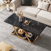 Salontafel - Koffietafel - Bijzettafeltjes woonkamer - Voor woonkamer - 2-laags - Zwart Kunstmarmer, hout