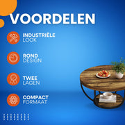 Salontafel Turin - Rond - Modern - Voor woonkamer - Bijzettafel - 80cm - Bruin