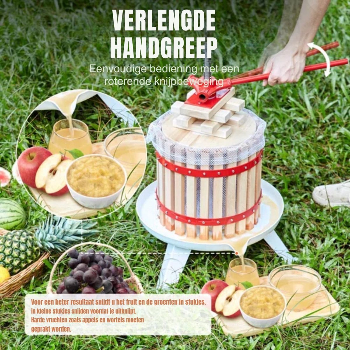 Professionele Fruitpers - Handpers Hout - 18L - 25x37 cm - Makkelijk in Gebruik
