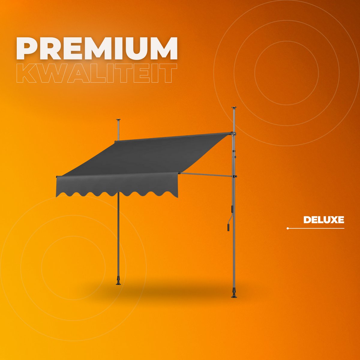 Zonneluifel - 200cm - Ook als balkonluifel - Terras - Knikarmscherm zonnescherm - Uitschuifbaar - PU Coating - In Hoogte Verstelbaar - Grijs