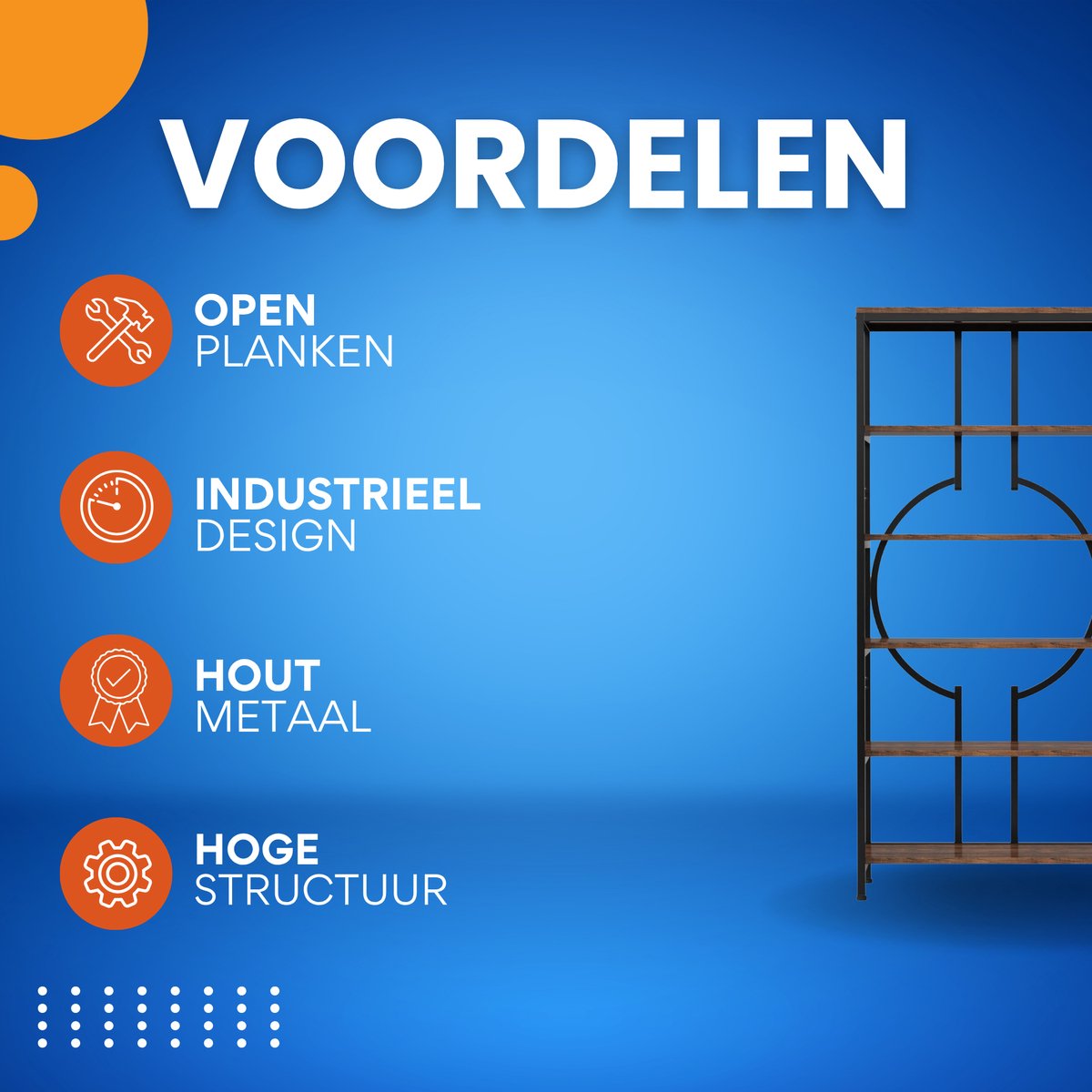 Boekenkast - Boekenplank - Wandplank - Boekenrek - Voor opbergen / woonkamer / kantoor - Industrieel - met open planken - Rustiek Bruin 01